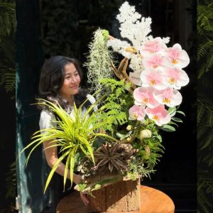 chậu tiểu hồ điệp 1 cành mix sen đá hộp gỗ