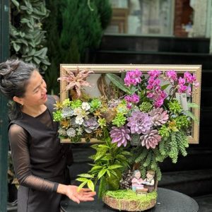 khung tranh 3d hoa lan mini kết sen đá